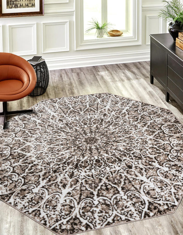 Brown 6' 1 x 6' 1 Sofia Octagon Area Rug Durable Easy Clean Stain Resistant Unique Carpet for Affordable Interior Home Design for Sale at Rug Engine