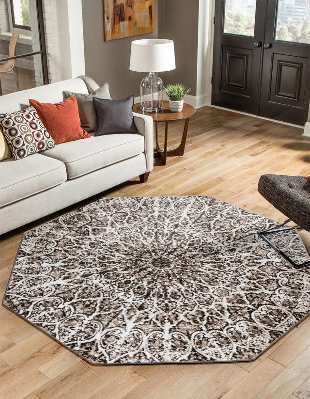 Brown 6' 1 x 6' 1 Sofia Octagon Area Rug Durable Easy Clean Stain Resistant Unique Carpet for Affordable Interior Home Design for Sale at Rug Engine