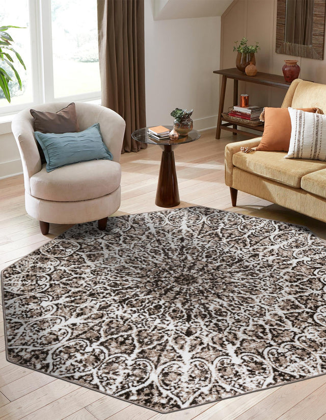 Brown 6' 1 x 6' 1 Sofia Octagon Area Rug Durable Easy Clean Stain Resistant Unique Carpet for Affordable Interior Home Design for Sale at Rug Engine