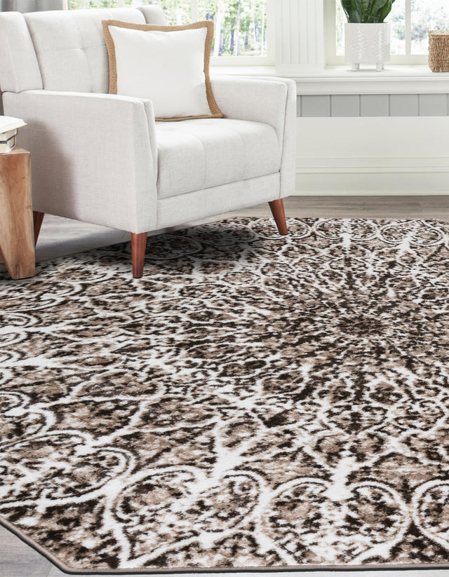 Brown 6' 1 x 6' 1 Sofia Octagon Area Rug Durable Easy Clean Stain Resistant Unique Carpet for Affordable Interior Home Design for Sale at Rug Engine
