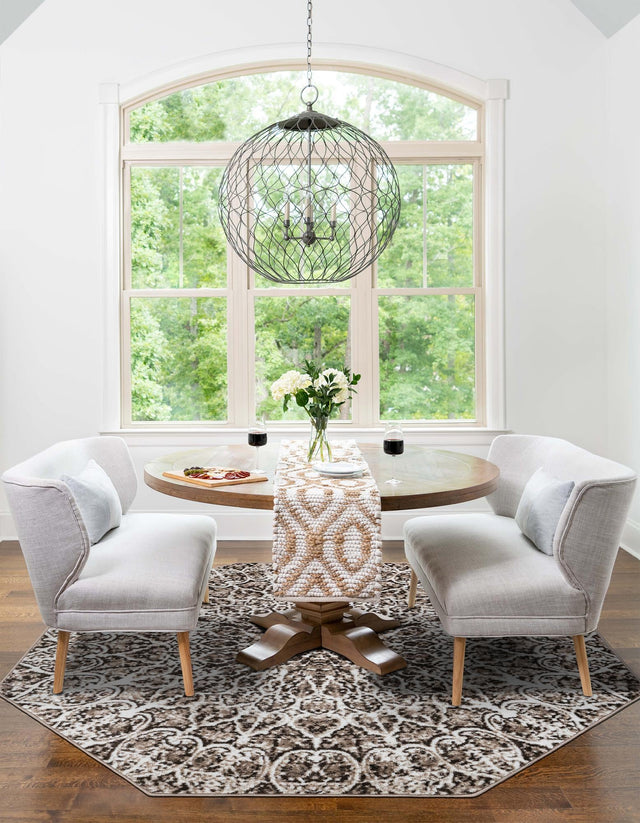 Brown 6' 1 x 6' 1 Sofia Octagon Area Rug Durable Easy Clean Stain Resistant Unique Carpet for Affordable Interior Home Design for Sale at Rug Engine
