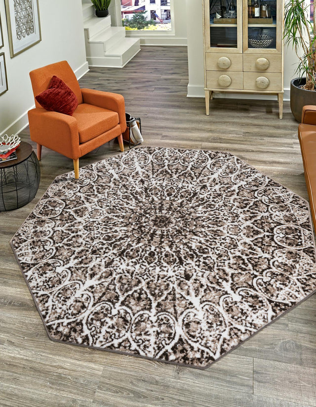Brown 6' 1 x 6' 1 Sofia Octagon Area Rug Durable Easy Clean Stain Resistant Unique Carpet for Affordable Interior Home Design for Sale at Rug Engine