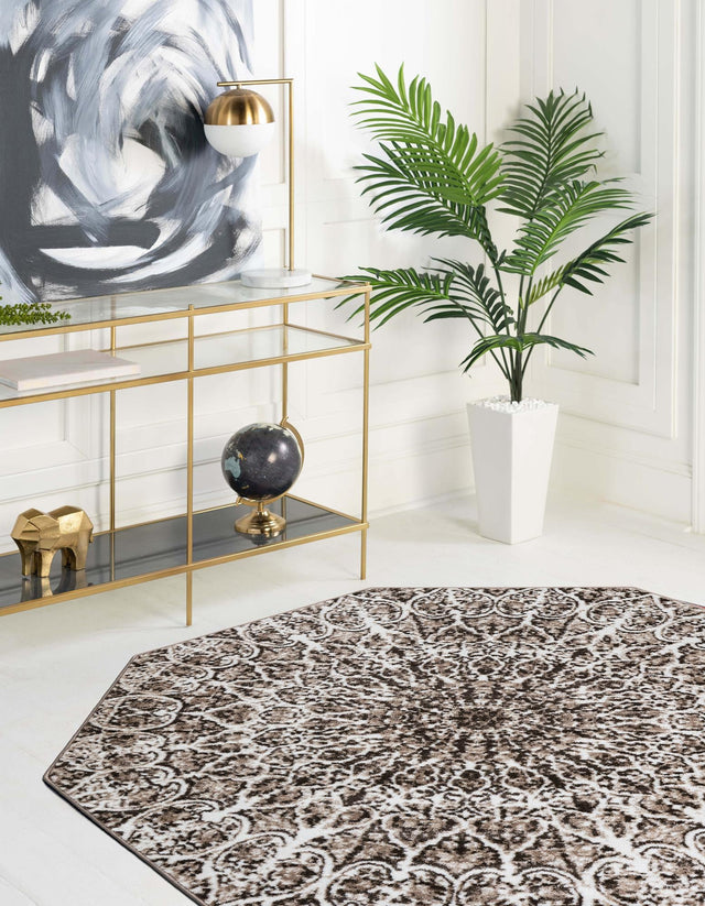 Brown 6' 1 x 6' 1 Sofia Octagon Area Rug Durable Easy Clean Stain Resistant Unique Carpet for Affordable Interior Home Design for Sale at Rug Engine