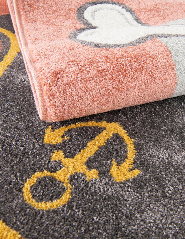 Red 5' 3 x 5' 3 Whimsy Kids Round Area Rug for Baby Nursery, Toddler Playroom, Bedrooms Playful Fun Design Easy Clean Carpet for Sale at Rug Engine