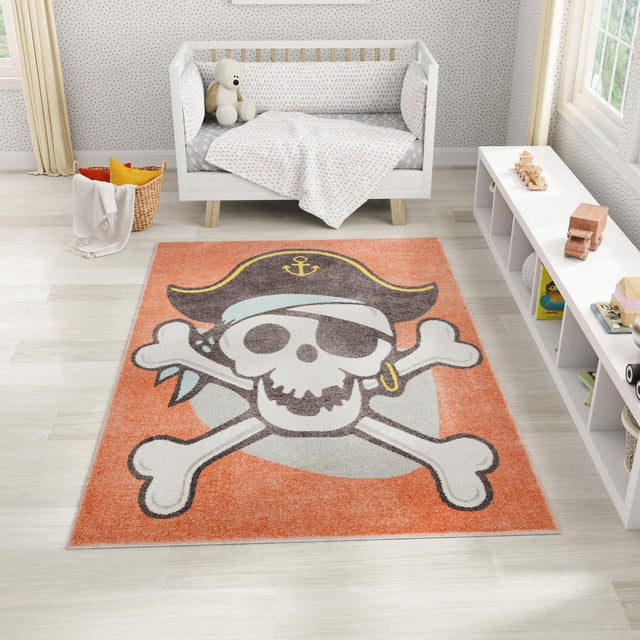 Red 3' 11 x 5' 11 Whimsy Kids Rectangle Area Rug for Baby Nursery, Toddler Playroom, Bedrooms Playful Fun Design Easy Clean Carpet for Sale at Rug Engine