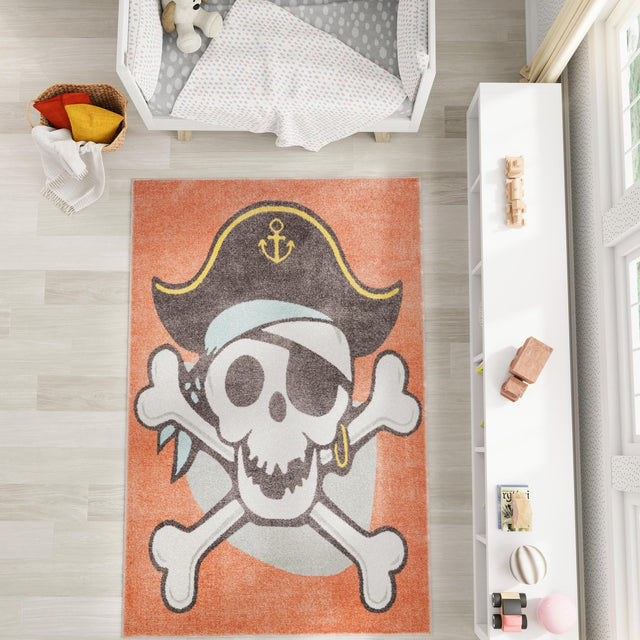 Red 5' 3 x 8' Whimsy Kids Rectangle Area Rug for Baby Nursery, Toddler Playroom, Bedrooms