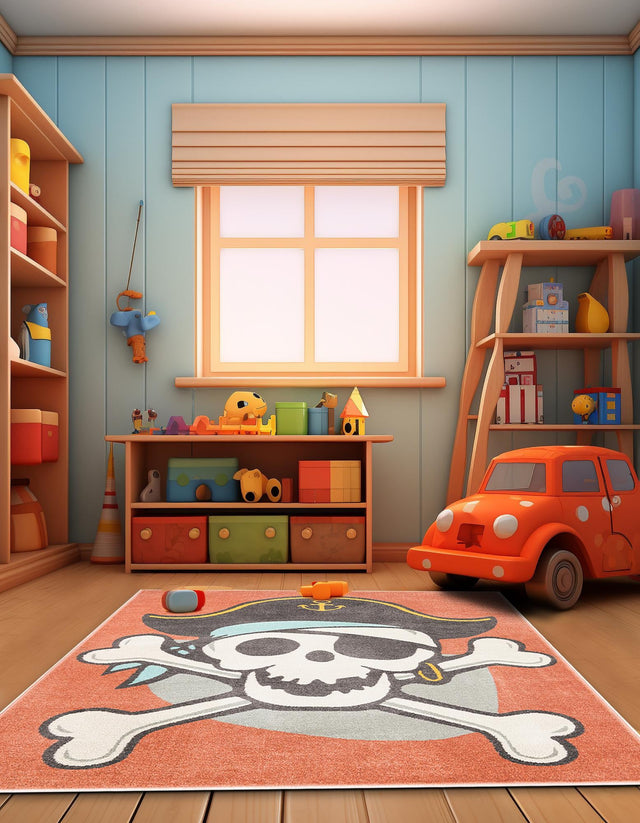 Red 5' 3 x 8' Whimsy Kids Rectangle Area Rug for Baby Nursery, Toddler Playroom, Bedrooms