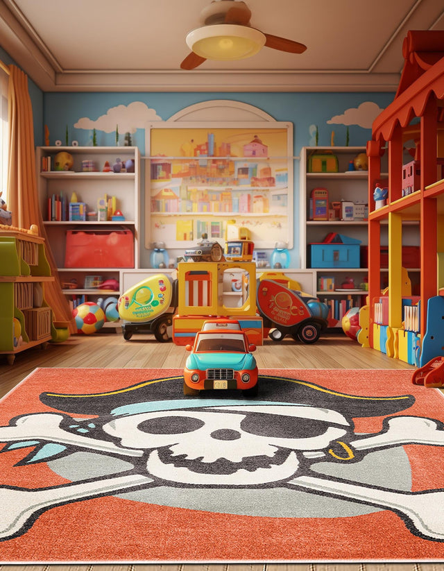 Red 2' 2 x 2' 11 Whimsy Kids Rectangle Area Rug for Baby Nursery, Toddler Playroom, Bedrooms