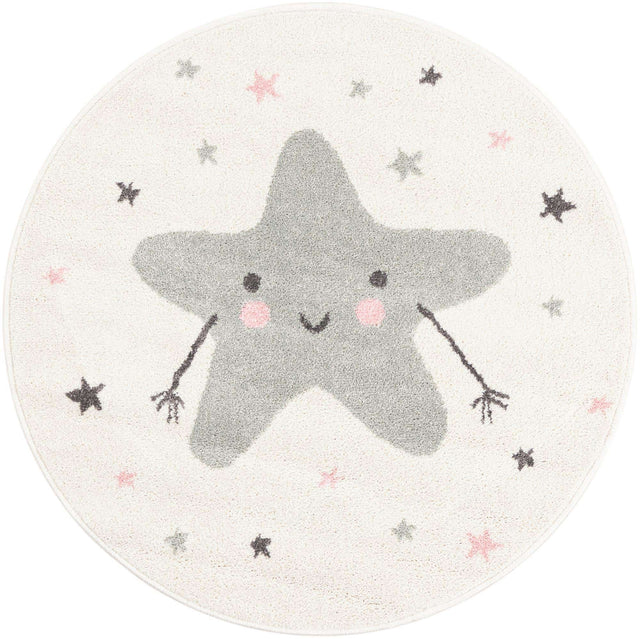 Ivory 3' 3 x 3' 3 Whimsy Kids Round Area Rug for Baby Nursery, Toddler Playroom, Bedrooms Playful Fun Design Easy Clean Carpet for Sale at Rug Engine