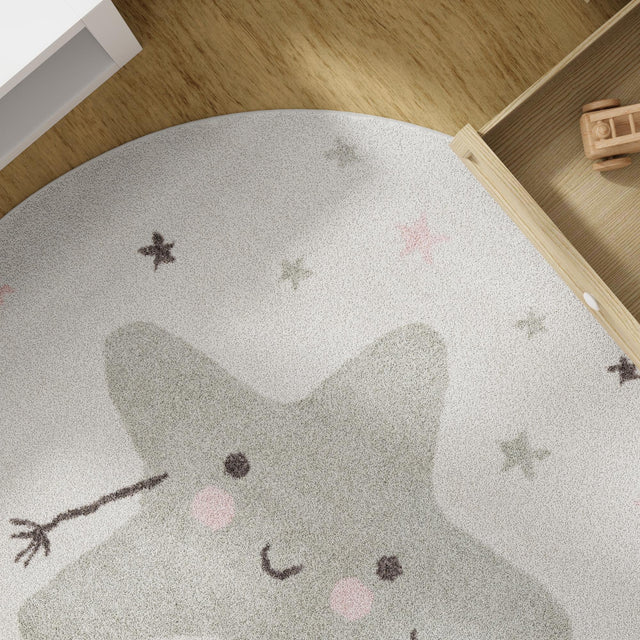 Ivory 5' 3 x 5' 3 Whimsy Kids Round Area Rug for Baby Nursery, Toddler Playroom, Bedrooms