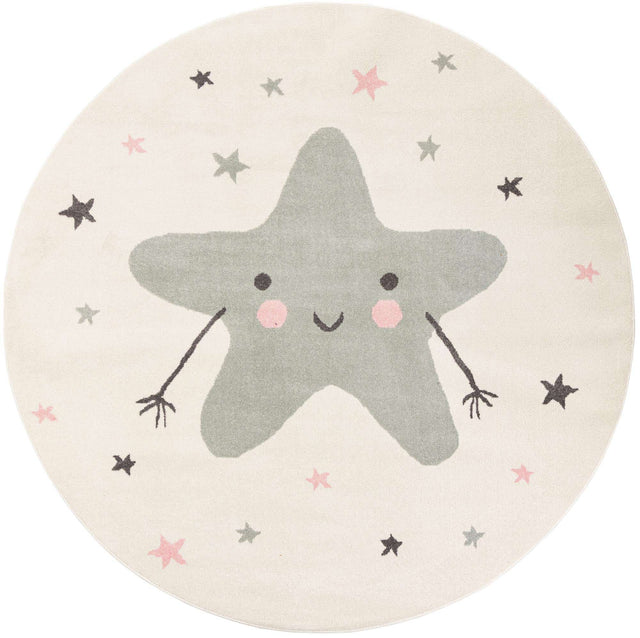 Ivory 7' 10 x 7' 10 Whimsy Kids Round Area Rug for Baby Nursery, Toddler Playroom, Bedrooms Playful Fun Design Easy Clean Carpet for Sale at Rug Engine