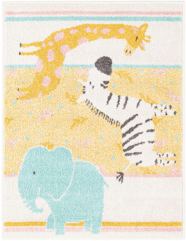 Ivory 2' 2 x 2' 11 Whimsy Kids Rectangle Area Rug for Baby Nursery, Toddler Playroom, Bedrooms Playful Fun Design Easy Clean Carpet for Sale at Rug Engine