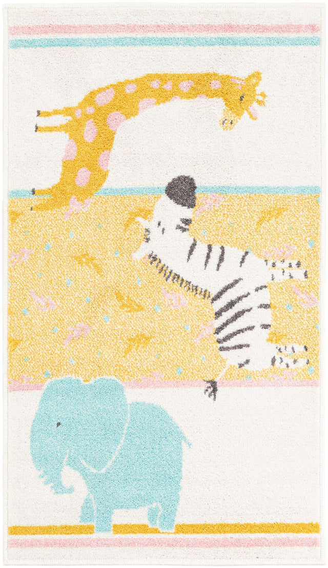 Ivory 2' 2 x 3' 11 Whimsy Kids Runner Area Rug for Baby Nursery, Toddler Playroom, Bedrooms Playful Fun Design Easy Clean Carpet for Sale at Rug Engine