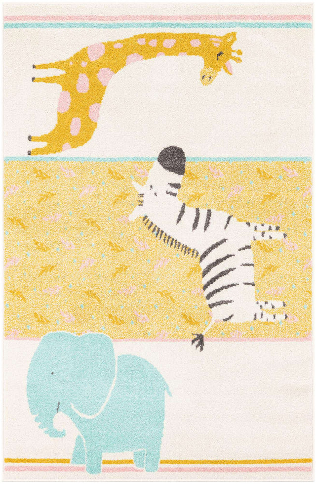 Ivory 3' 11 x 5' 11 Whimsy Kids Rectangle Area Rug for Baby Nursery, Toddler Playroom, Bedrooms Playful Fun Design Easy Clean Carpet for Sale at Rug Engine