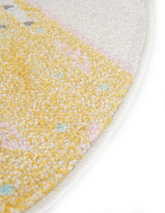 Ivory 3' 3 x 3' 3 Whimsy Kids Round Area Rug for Baby Nursery, Toddler Playroom, Bedrooms Playful Fun Design Easy Clean Carpet for Sale at Rug Engine