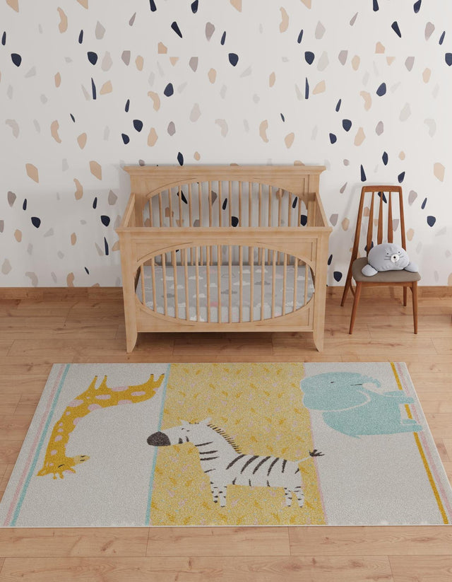 Ivory 7' 10 x 10' Whimsy Kids Rectangle Area Rug for Baby Nursery, Toddler Playroom, Bedrooms