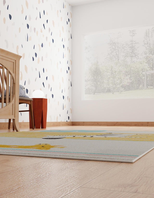Ivory 7' 10 x 10' Whimsy Kids Rectangle Area Rug for Baby Nursery, Toddler Playroom, Bedrooms