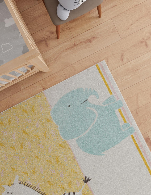 Ivory 7' 10 x 10' Whimsy Kids Rectangle Area Rug for Baby Nursery, Toddler Playroom, Bedrooms