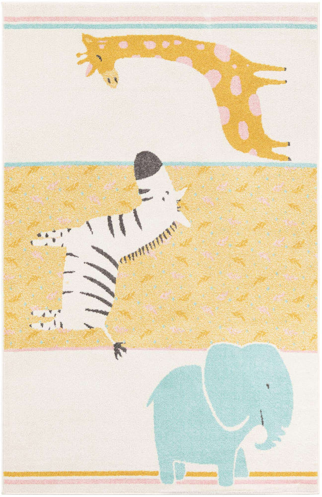 Ivory 5' 3 x 8' Whimsy Kids Rectangle Area Rug for Baby Nursery, Toddler Playroom, Bedrooms Playful Fun Design Easy Clean Carpet for Sale at Rug Engine