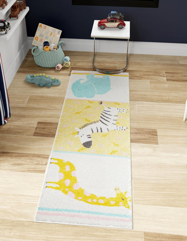 Ivory 2' 2 x 3' 11 Whimsy Kids Runner Area Rug for Baby Nursery, Toddler Playroom, Bedrooms Playful Fun Design Easy Clean Carpet for Sale at Rug Engine