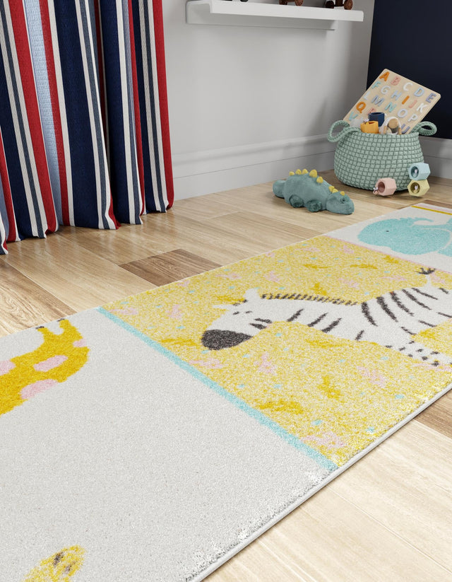 Ivory 2' 2 x 6' 1 Whimsy Kids Runner Area Rug for Baby Nursery, Toddler Playroom, Bedrooms Playful Fun Design Easy Clean Carpet for Sale at Rug Engine