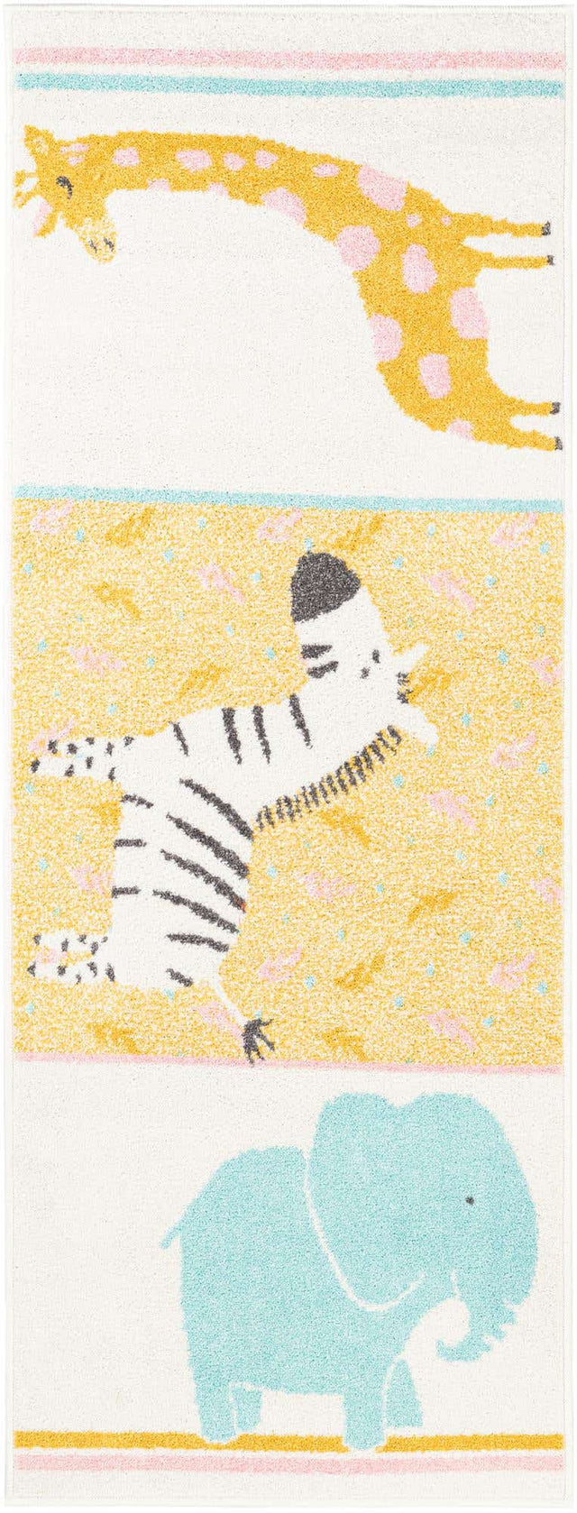 Ivory 2' 2 x 6' 1 Whimsy Kids Runner Area Rug for Baby Nursery, Toddler Playroom, Bedrooms Playful Fun Design Easy Clean Carpet for Sale at Rug Engine