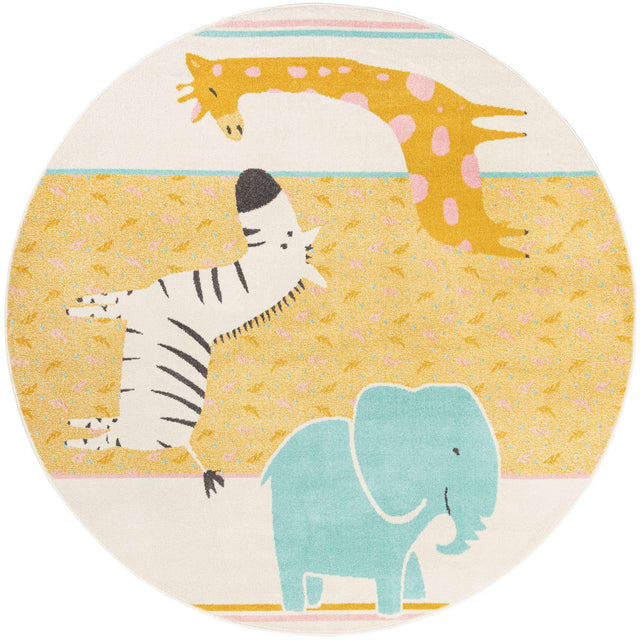 Ivory 7' 10 x 7' 10 Whimsy Kids Round Area Rug for Baby Nursery, Toddler Playroom, Bedrooms
