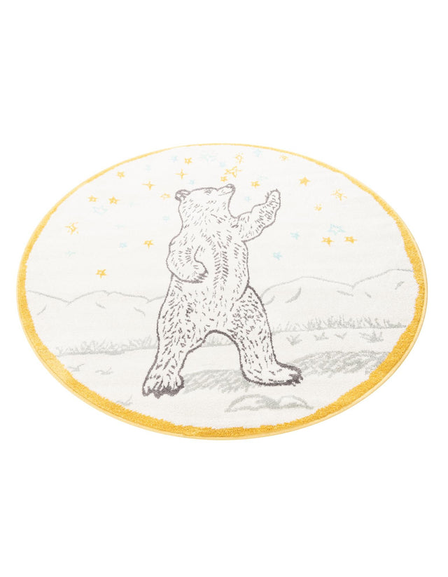 Ivory and Gray 5' 3 x 5' 3 Whimsy Kids Round Area Rug for Baby Nursery, Toddler Playroom, Bedrooms