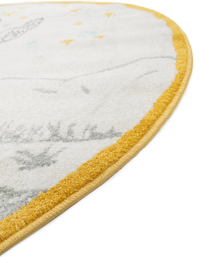 Ivory and Gray 7' 10 x 7' 10 Whimsy Kids Round Area Rug for Baby Nursery, Toddler Playroom, Bedrooms Playful Fun Design Easy Clean Carpet for Sale at Rug Engine