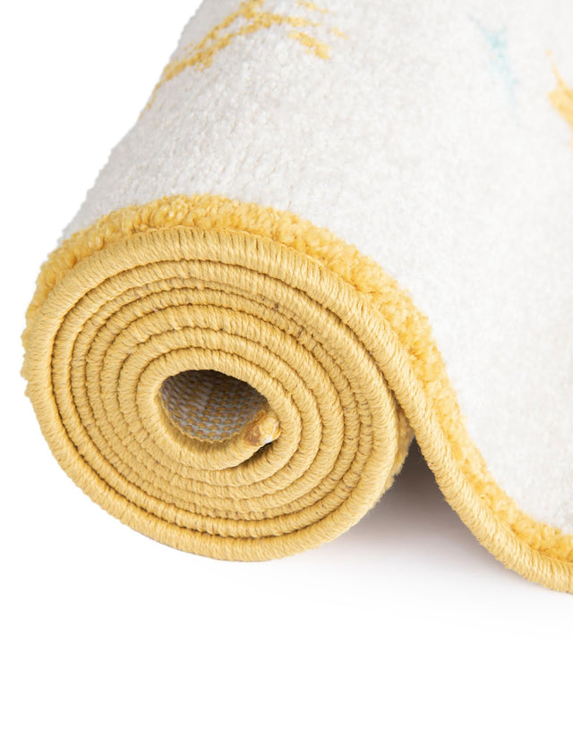 Ivory and Gray 5' 3 x 5' 3 Whimsy Kids Round Area Rug for Baby Nursery, Toddler Playroom, Bedrooms