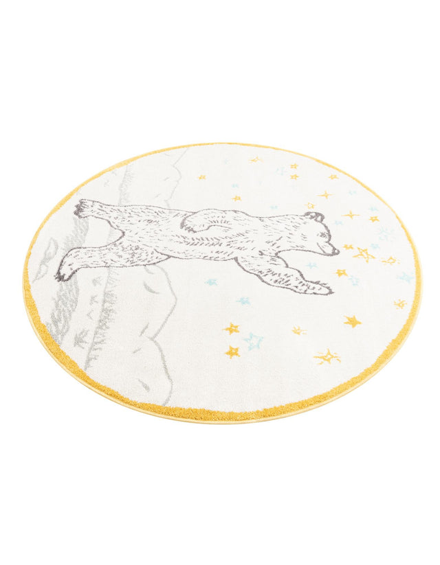Ivory and Gray 5' 3 x 5' 3 Whimsy Kids Round Area Rug for Baby Nursery, Toddler Playroom, Bedrooms