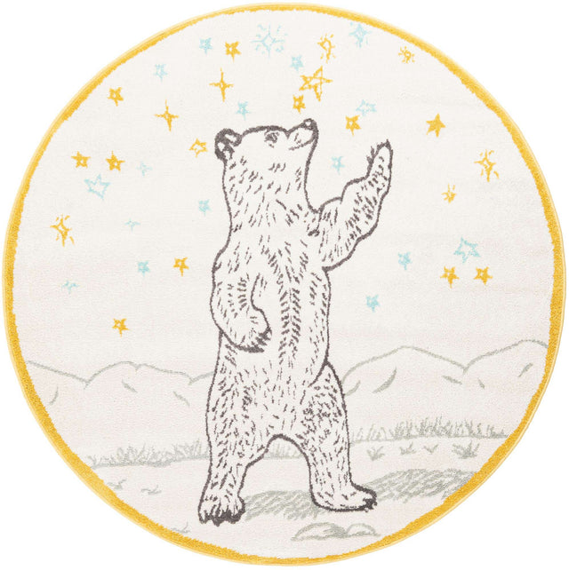 Ivory and Gray 5' 3 x 5' 3 Whimsy Kids Round Area Rug for Baby Nursery, Toddler Playroom, Bedrooms