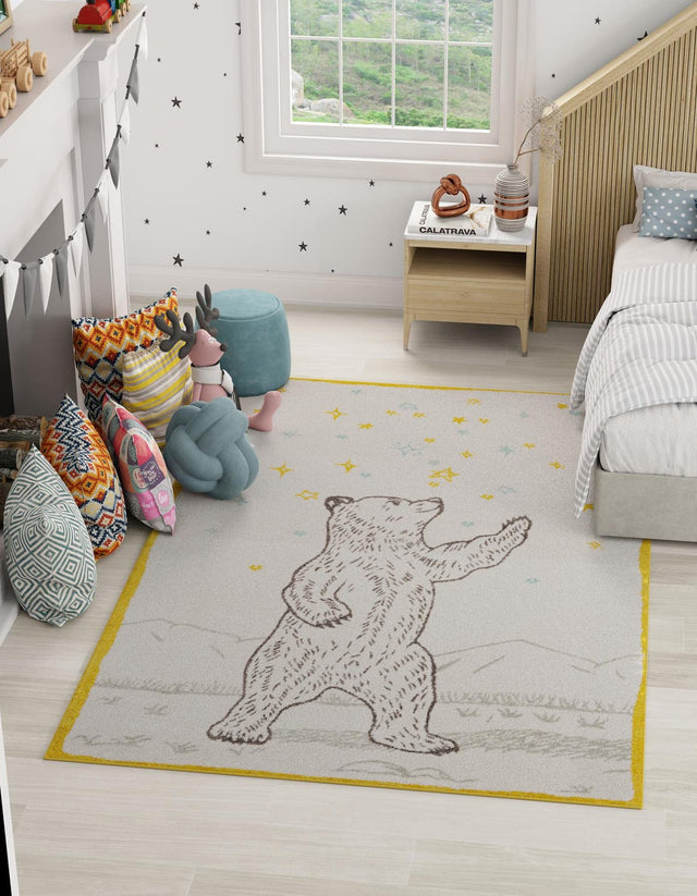 Ivory and Gray 5' 3 x 8' Whimsy Kids Rectangle Area Rug for Baby Nursery, Toddler Playroom, Bedrooms
