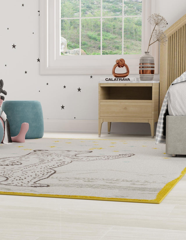 Ivory and Gray 7' 10 x 10' Whimsy Kids Rectangle Area Rug for Baby Nursery, Toddler Playroom, Bedrooms Playful Fun Design Easy Clean Carpet for Sale at Rug Engine