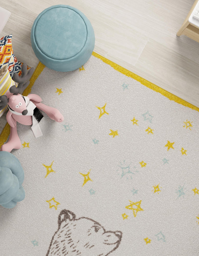 Ivory and Gray 7' 10 x 10' Whimsy Kids Rectangle Area Rug for Baby Nursery, Toddler Playroom, Bedrooms Playful Fun Design Easy Clean Carpet for Sale at Rug Engine