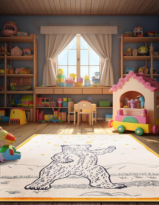 Ivory and Gray 7' 10 x 10' Whimsy Kids Rectangle Area Rug for Baby Nursery, Toddler Playroom, Bedrooms Playful Fun Design Easy Clean Carpet for Sale at Rug Engine