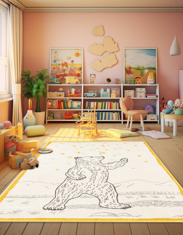 Ivory and Gray 3' 11 x 5' 11 Whimsy Kids Rectangle Area Rug for Baby Nursery, Toddler Playroom, Bedrooms