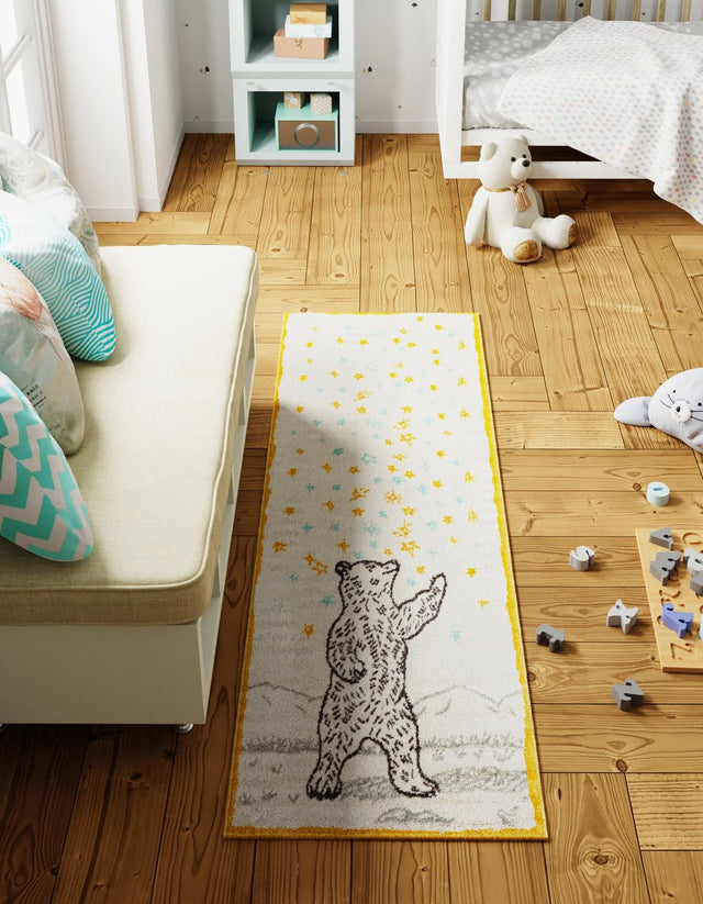 Ivory and Gray 2' 2 x 6' 1 Whimsy Kids Runner Area Rug for Baby Nursery, Toddler Playroom, Bedrooms