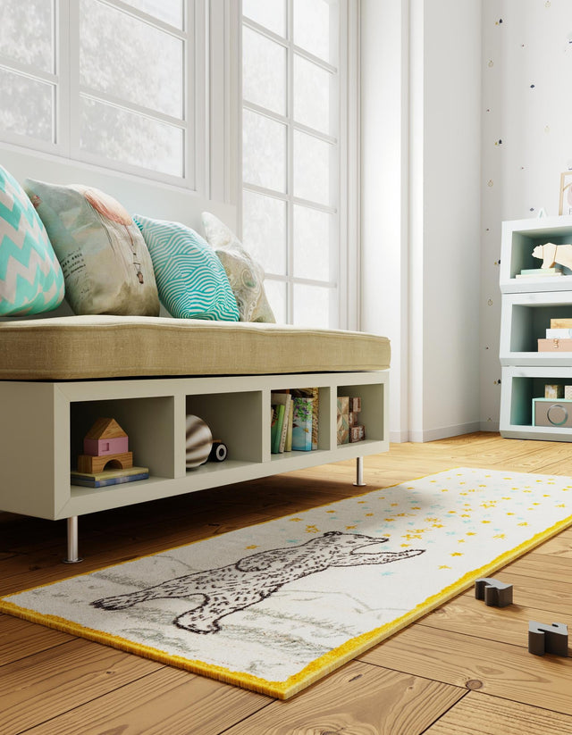 Ivory and Gray 2' 2 x 6' 1 Whimsy Kids Runner Area Rug for Baby Nursery, Toddler Playroom, Bedrooms