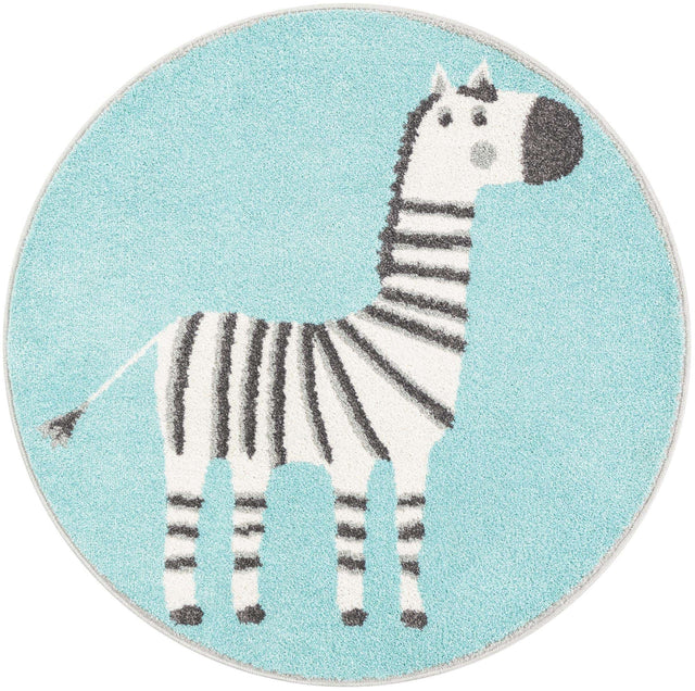 Teal 3' 3 x 3' 3 Whimsy Kids Round Area Rug for Baby Nursery, Toddler Playroom, Bedrooms Playful Fun Design Easy Clean Carpet for Sale at Rug Engine