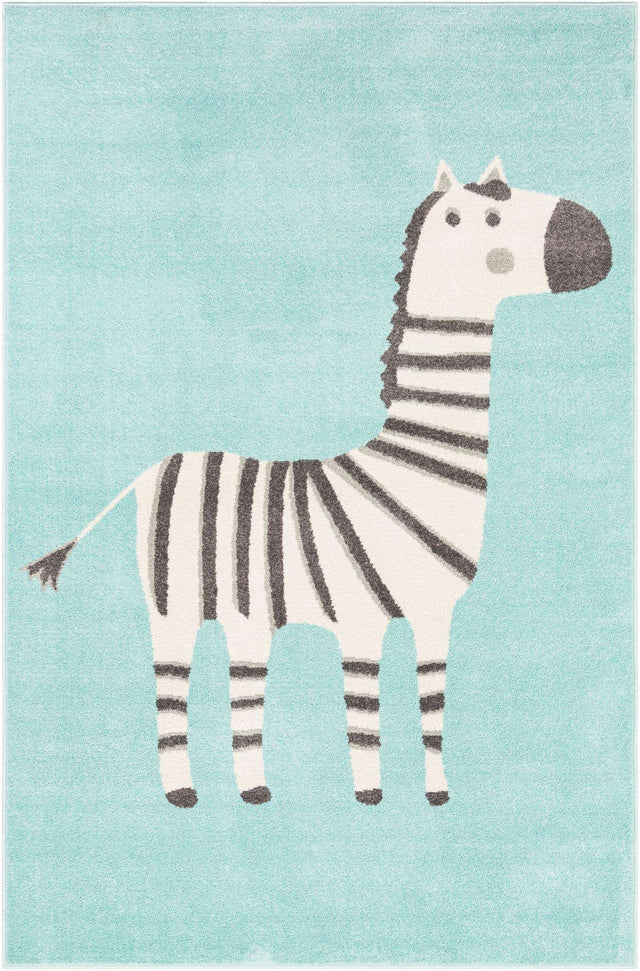 Teal 5' 3 x 8' Whimsy Kids Rectangle Area Rug for Baby Nursery, Toddler Playroom, Bedrooms Playful Fun Design Easy Clean Carpet for Sale at Rug Engine