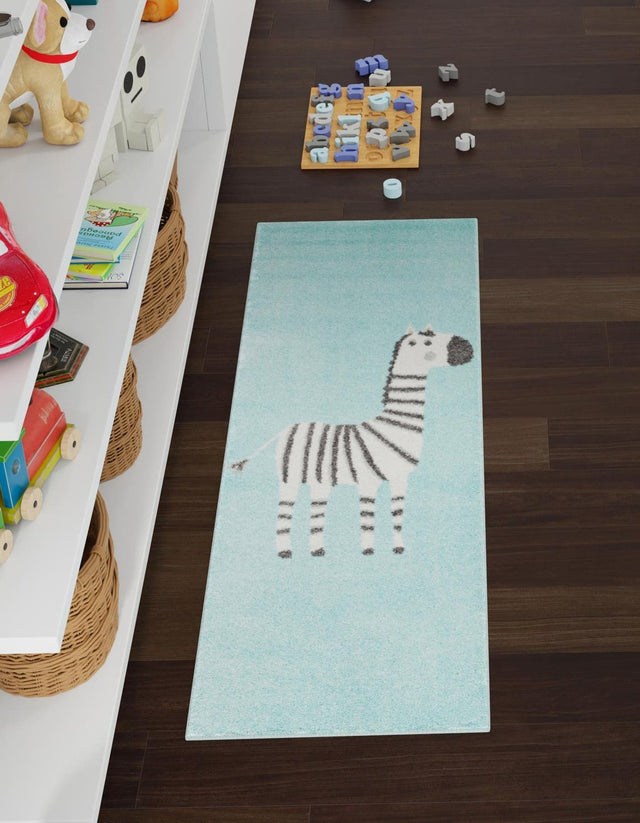 Teal 2' 2 x 6' 1 Whimsy Kids Runner Area Rug for Baby Nursery, Toddler Playroom, Bedrooms Playful Fun Design Easy Clean Carpet for Sale at Rug Engine