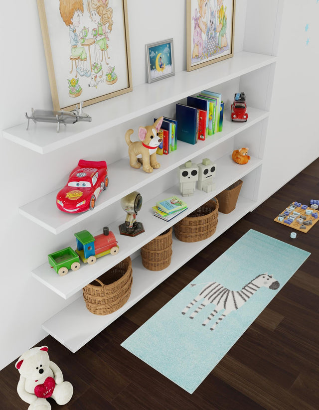 Teal 2' 2 x 3' 11 Whimsy Kids Runner Area Rug for Baby Nursery, Toddler Playroom, Bedrooms