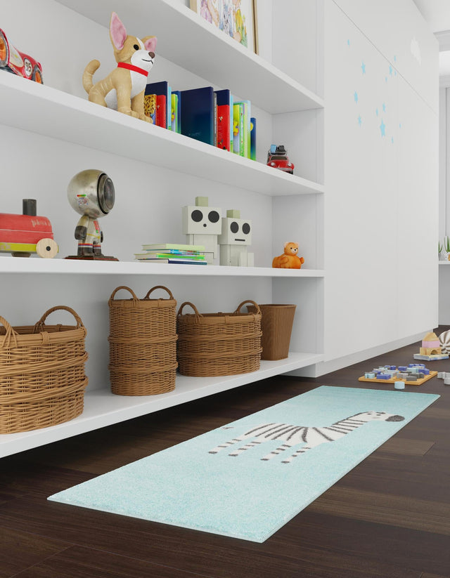 Teal 2' 2 x 3' 11 Whimsy Kids Runner Area Rug for Baby Nursery, Toddler Playroom, Bedrooms