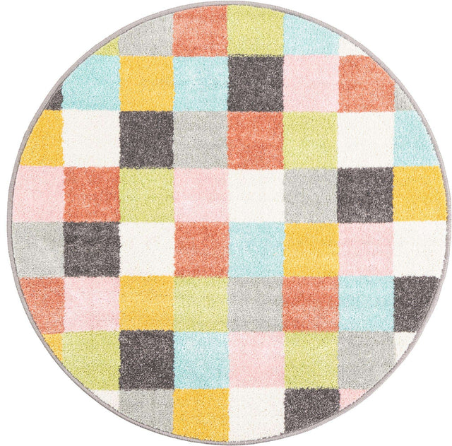Multicolor 3' 3 x 3' 3 Whimsy Kids Round Area Rug for Baby Nursery, Toddler Playroom, Bedrooms Playful Fun Design Easy Clean Carpet for Sale at Rug Engine
