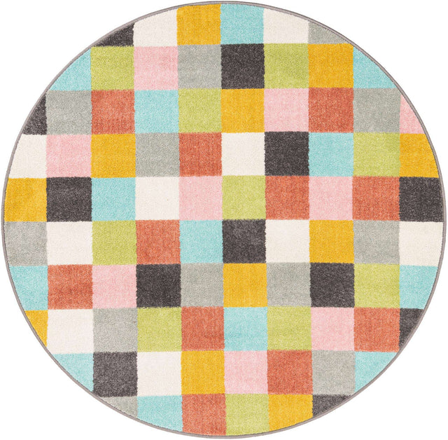 Multicolor 5' 3 x 5' 3 Whimsy Kids Round Area Rug for Baby Nursery, Toddler Playroom, Bedrooms Playful Fun Design Easy Clean Carpet for Sale at Rug Engine