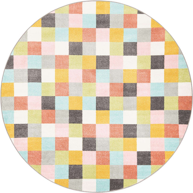 Multicolor 7' 10 x 7' 10 Whimsy Kids Round Area Rug for Baby Nursery, Toddler Playroom, Bedrooms Playful Fun Design Easy Clean Carpet for Sale at Rug Engine
