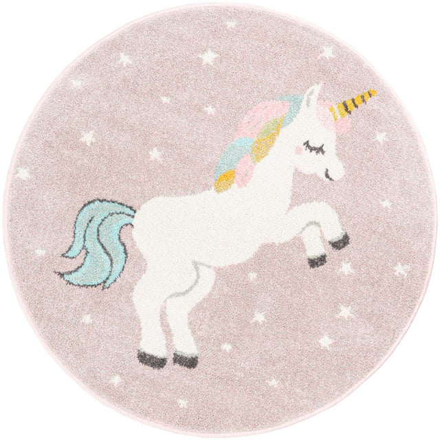 Pink 3' 3 x 3' 3 Whimsy Kids Round Area Rug for Baby Nursery, Toddler Playroom, Bedrooms