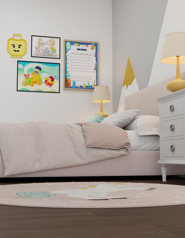 Pink 3' 3 x 3' 3 Whimsy Kids Round Area Rug for Baby Nursery, Toddler Playroom, Bedrooms