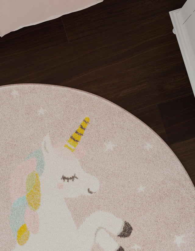 Pink 3' 3 x 3' 3 Whimsy Kids Round Area Rug for Baby Nursery, Toddler Playroom, Bedrooms